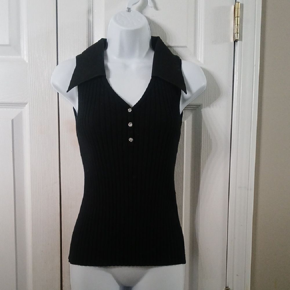 Belldini Black Sleeveless Collared ribbed sweater Top Sz M NWOT